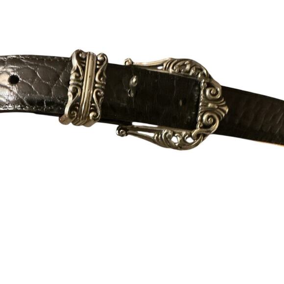 Brighton Vintage Style Black Croc Embossed Leather Belt Silver Buckle Size 34 - Picture 3 of 9